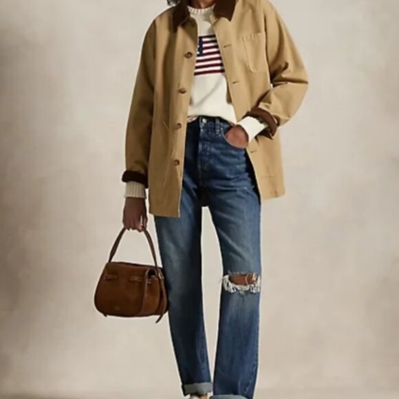 NWT Polo Ralph Lauren Beige Oversize Jacket Corduroy Collar Cuff Size Medium - Picture 3 of 13